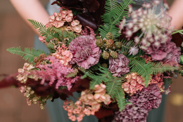 Close-up shot of floral bouquet with mixed flowers.