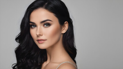 Naklejka premium A woman with long black hair and a blue eye shadow