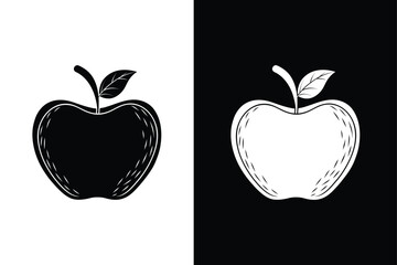 Elegant Apple Symbol. Black Silhouette on White and Black Background