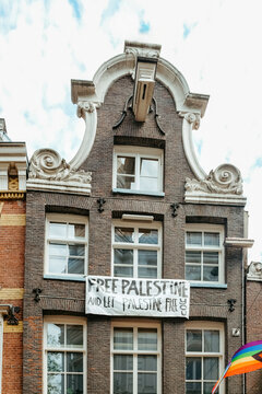 Free Palestine transparent in Amsterdam, Netherlands 