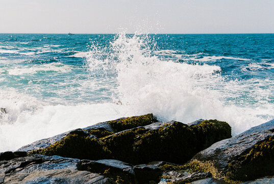 Film Photo of Waves Hitting Shore at Monhegan Island, Maine