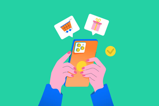 Online Shopping on Mobile Phone with Delivery Icons