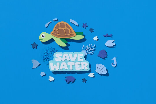Save Water Poster with Sea Turtle and Marine Life Artwork - Powered by Adobe