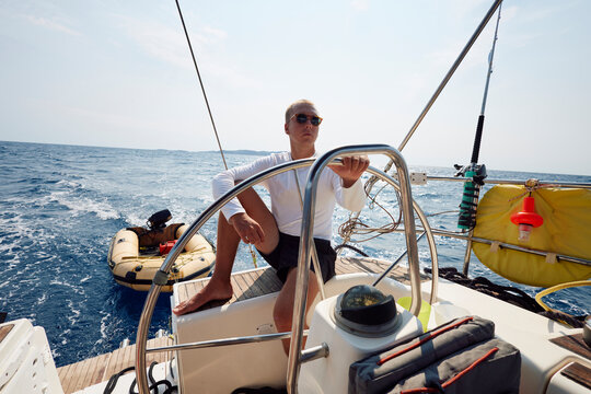 Portrait of a man enjoys sailing
