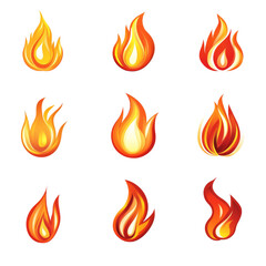 Fire Icons Set - Visualizing the Evolution of Flames for Educational and Safety Designs with Copy Space.