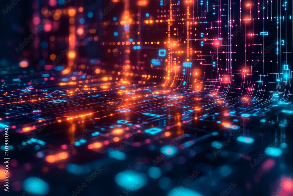 Wall mural digital technology background of data and network