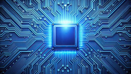 Blue circuit board with central processor