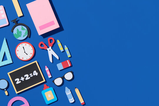 Various stationery for back to school in paper art style with pastel c - Powered by Adobe
