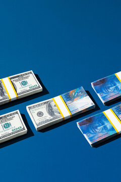 One hundred US dollars to Swiss franc, money exchange concept