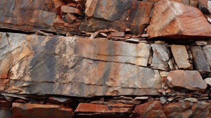 Fototapeta premium Rusty, weathered rocks interlock seamlessly, showcasing nature’s timeless artistry in texture, color, and organic form.
