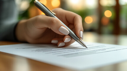 lawyer's hand is seen signing an important legal document, symbolizing authority, trust, and responsibility in the legal profession. The image conveys professionalism, commitment, and legal expertise