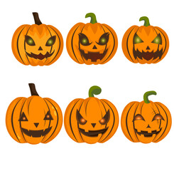 The halloween pumpkins set vector horror on white background.