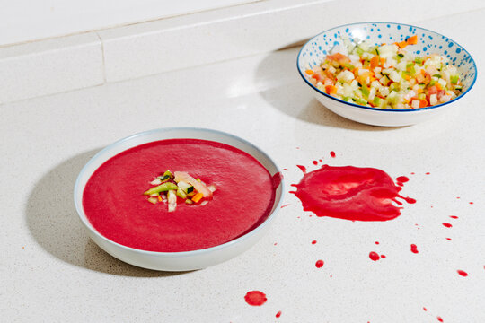 beetroot gazpacho with chopped vegetables