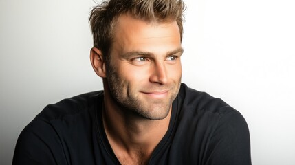 Obraz premium A cheerful and charming man beams with happiness, bringing warmth to the background