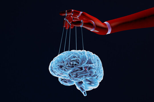 Artificial intelligence manipulating human brain in conceptual artwork