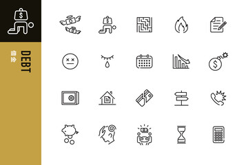 借金のシンプルなラインアイコンセット