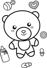 Cute Bear Doll Toys Animal Cartoon Coloring Activity for Kids and Adult