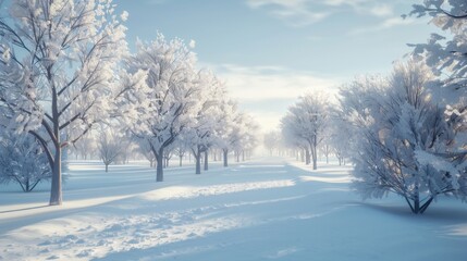 Fototapeta premium Winter Wonderland: Snowy Path Through Frozen Trees