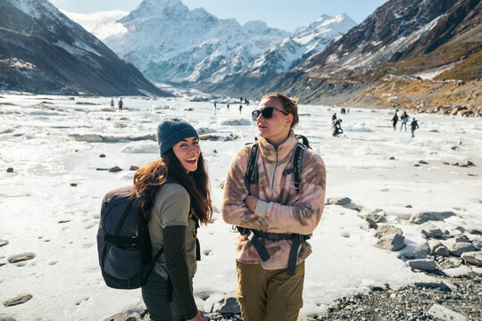 Friends enjoying on Hooker Glacier