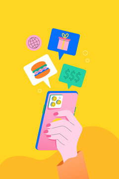 Hand Holding Smartphone with Notifications and Icons