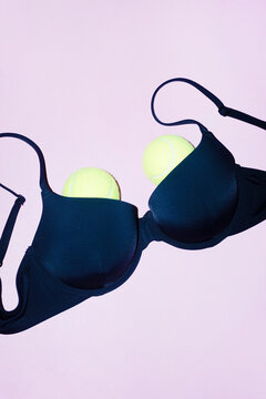 Bra bikini with sport men green tennis balls as boobs with flashlight
