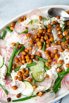 Crispy chickpeas and seasonal vegetables