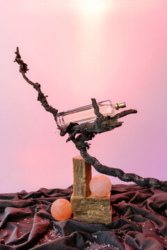Composition with perfume bottle and soap of different shapes   