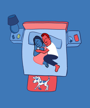 Happy sleeping couple in bedroom