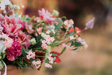 Close-up of a colorful floral bouquet with wildflowers