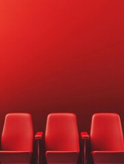 Obraz premium Three red chairs against a striking red backdrop, perfect for themed designs or modern interior aesthetics.