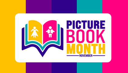 Picture Book Month background or banner design template is observed every year in November. Holiday concept. Template for card, poster, placard, template.