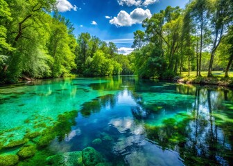 Obraz premium Scenic Views of Madison Blue Spring State Park with Lush Greenery and Crystal Clear Waters in Spring