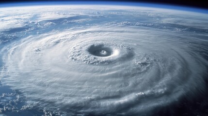 Satellite image of a hurricane approaching landfall, with the eye clearly visible in the storm's center.