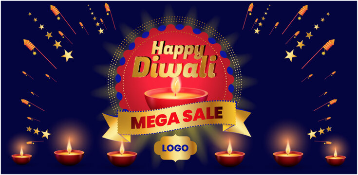 Happy Diwali - festival of lights colorful poster template design with happy diwali sele gold