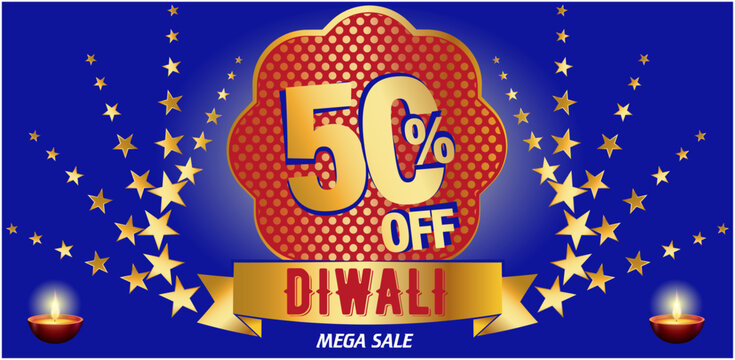 Happy Diwali - festival of lights colorful poster template design with happy diwali sele 50 off