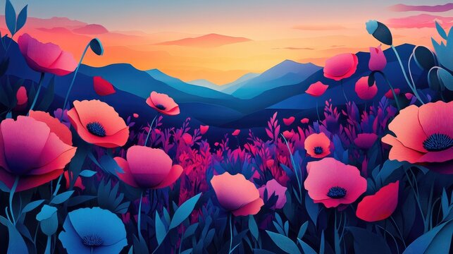 Stunning image of vibrant poppy seed flowers captured in a serene natural setting at dawn The beauty of nature is truly rewarding
