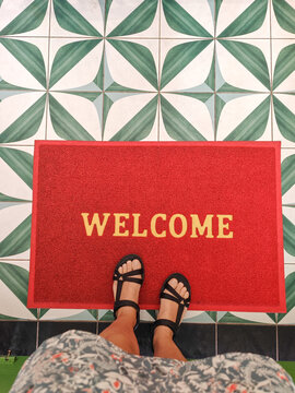 Welcome Mat from Above with Patterned Floor. UGC POV