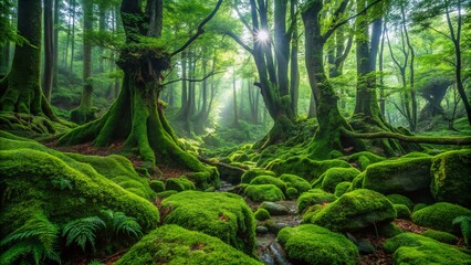 Obraz premium Serene and Mysterious Aokigahara Forest with Lush Greenery and Enigmatic Natural Beauty