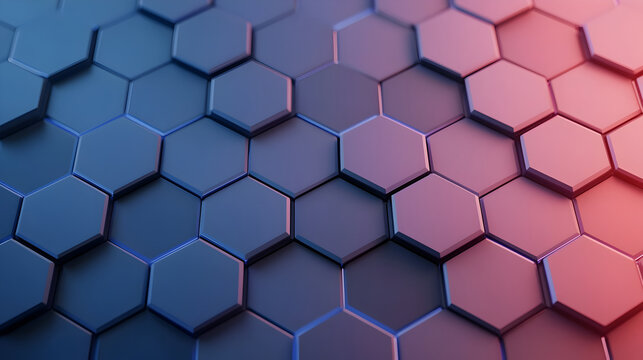 Modern hexagonal pattern with sleek, glossy finish, showcasing blend of blue and red tones that create dynamic visual effect