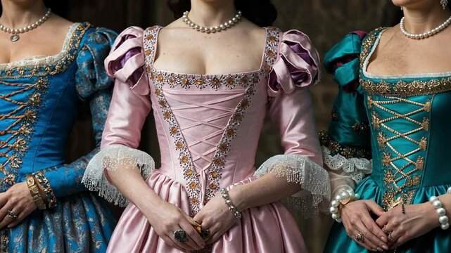 Mid-shot of women in the renaissance era with glamorous style