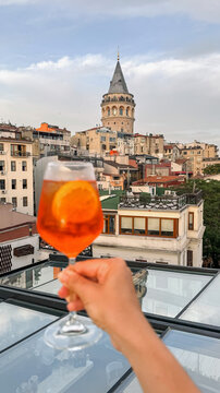 Aperol Spritz Toast with Galata Tower View
