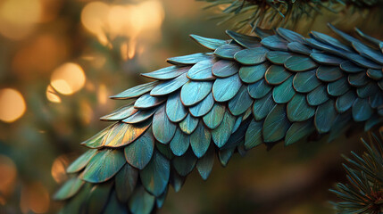 Fototapeta premium metallic green-blue dragon scales glistening in soft focus. Symbolizing strength, mystery, and fantasy, the iridescent texture evokes mythical creatures and hidden power in a surreal world