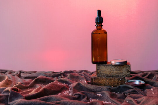 A bottle of cosmetics and soap 