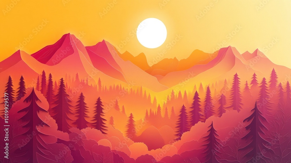Aufkleber Sunlight filters through trees shrouded in dense fog A serene autumn morning in a mist filled forest creating an abstract mountain landscape