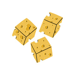 Cheese Cubes Cheddar. Food Vector Illustration in Hand Drawn Style