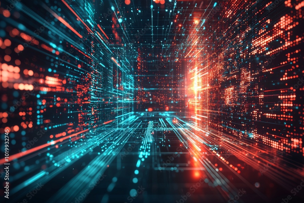 Wall mural digital technology background of data and network