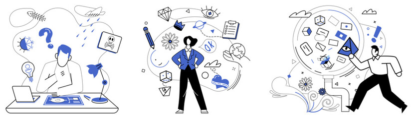 Financial forecasting vector illustration. Statistical analysis is compass aligns businesses with magnetic north financial success Researching markets is map guiding businesses through labyrinth