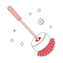 Toilet brush in minimalistic vector illustration with sparkling clean effect