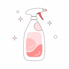 Cleaning spray bottle vector illustration with pink accents and sparkle details