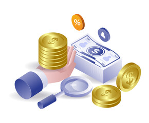 Earn lots of money for life isometric illustration